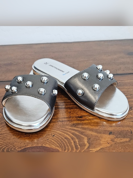 Johnston & Murphy Shoes - Johnston & Murphy Grey Slide Mules w/Silver Stud Details Women's Shoes Sz 6.5M
